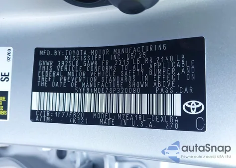 2025 Toyota Corolla Le из США, поврежденный, VIN 5YFB4MDE7SP320080